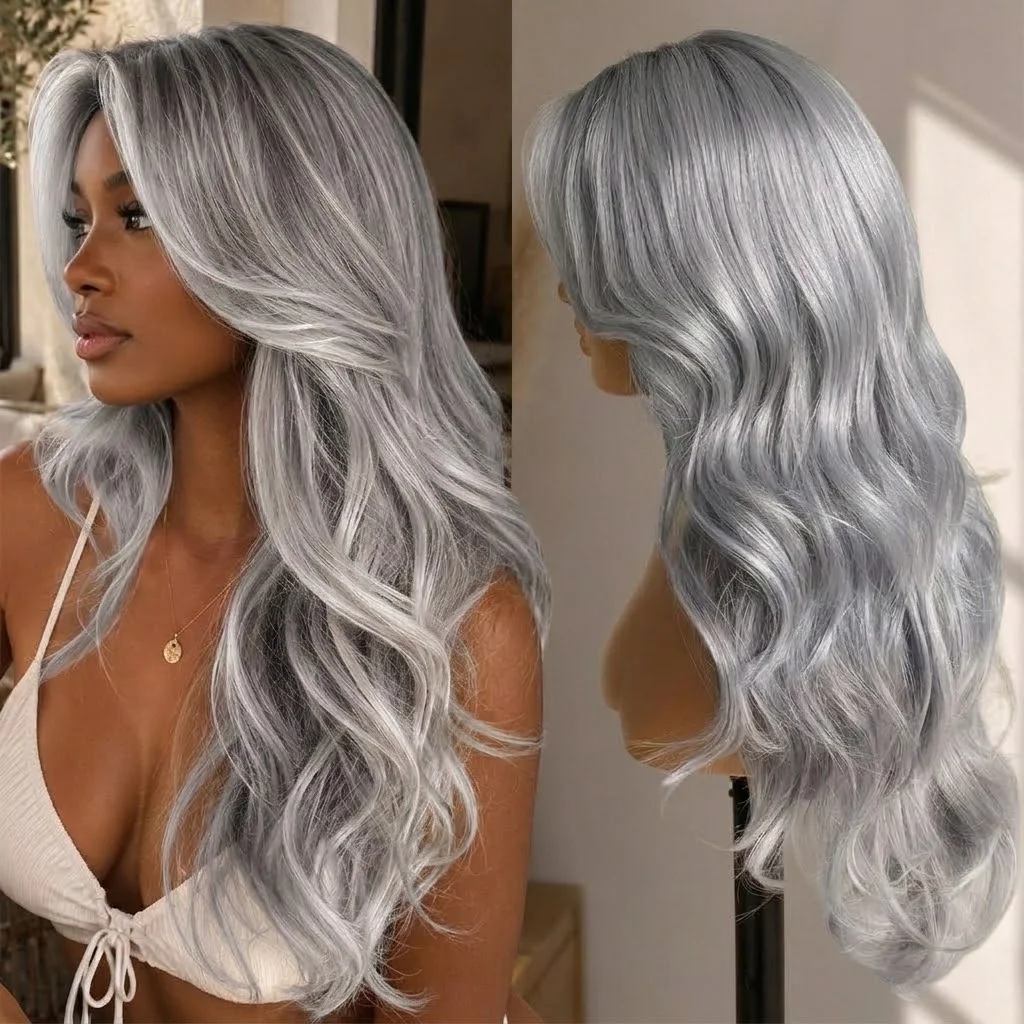 Silver Gray Body Wave Lace Front Wigs For Women Grey Human Hair Wigs Raw Brazilian 13x6 Transparent Lace Frontal Wig Mint Green 27# Honey Blonde 613 Blonde Colored Prepluck 30 40Inch