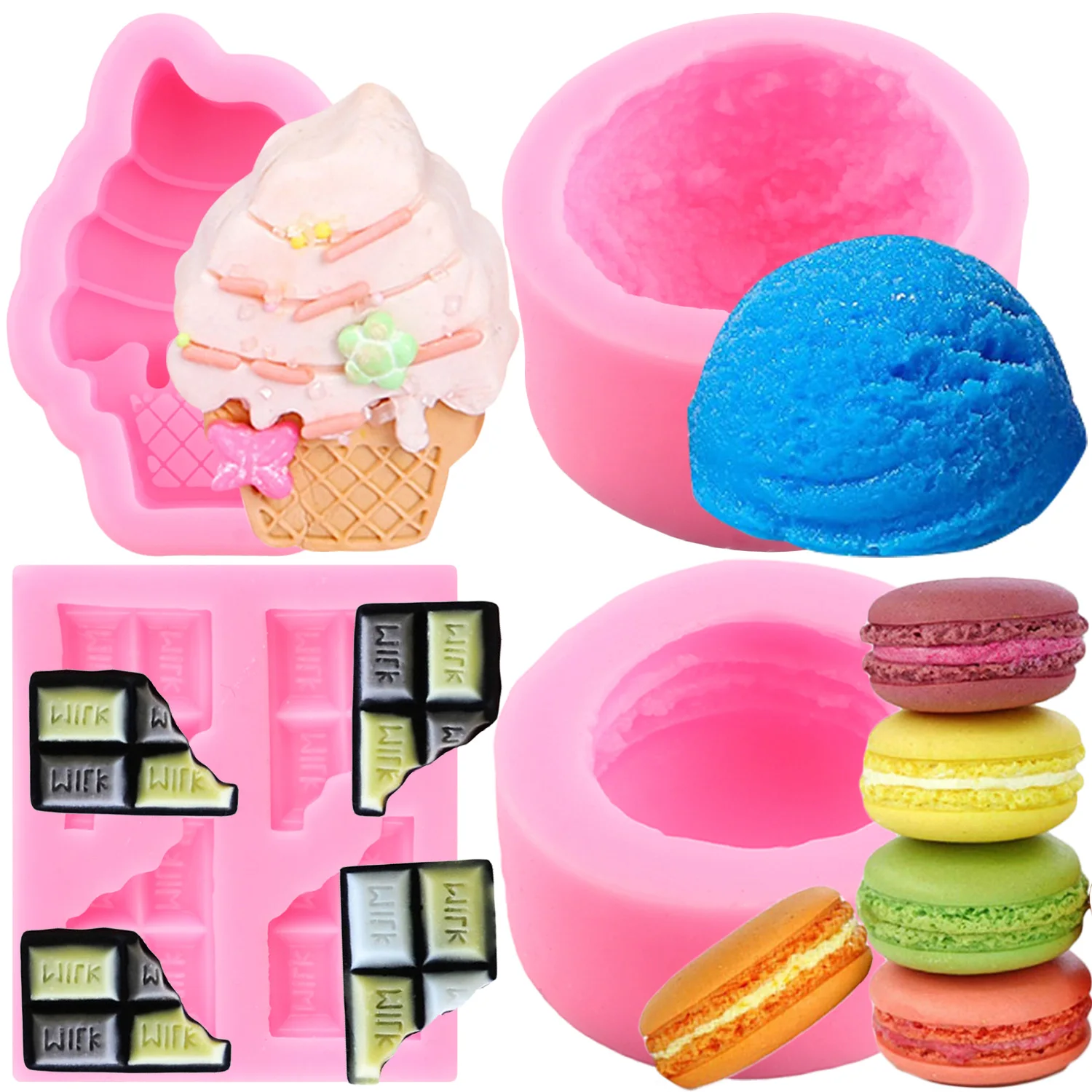 Macaroon Silicone Mold Ice Cream Ball Fondant Molds Cake Decorating Tools Chocolate Gumpaste Mould Candy Resin Clay Moulds