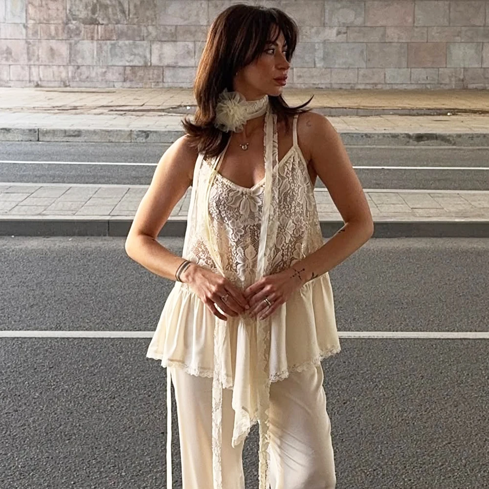 

Ticketsx Hollow Out Cardigan Women Fashion Sexy V Neck Sleeveless See Through Patchwork Sling Tops Female Autumn Vacation Wears