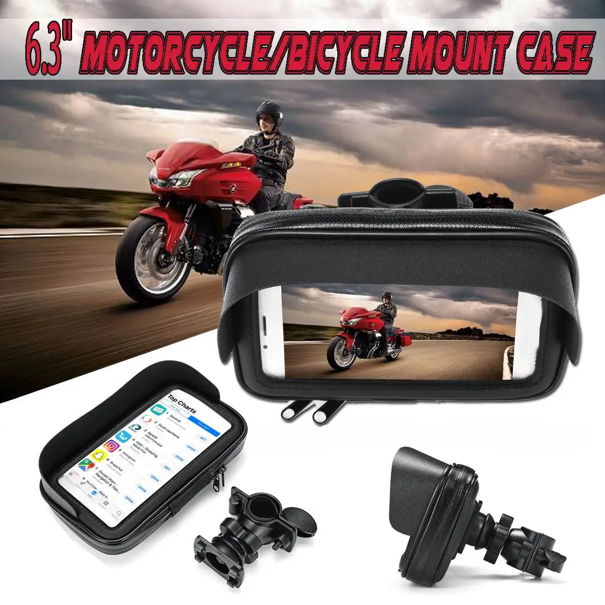 6.3 inch Scooter Motorcycle Handlebar Rear View Frame Bicycle Bicycle Mobile Phone Holder Waterproof Bracket Bag