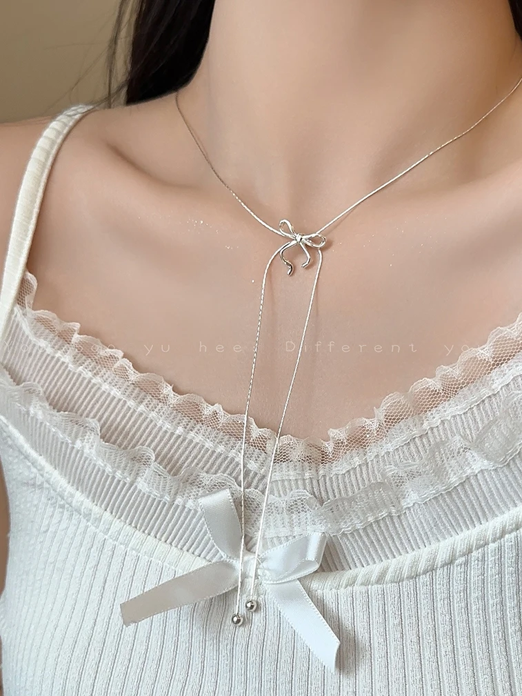 Ballet Ribbon Necklace for Women - High-End Minimalist Summer Chain.