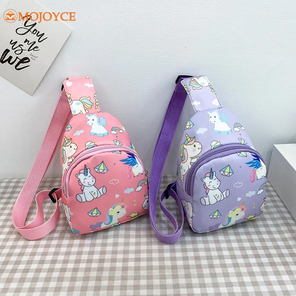 Children Nylon Belt Bag Money Pouch Baby Cartoon Girls Boys Cute Dinosaur Horn Cartoon Print Kids Chest Bags Purse Crossbody Bag