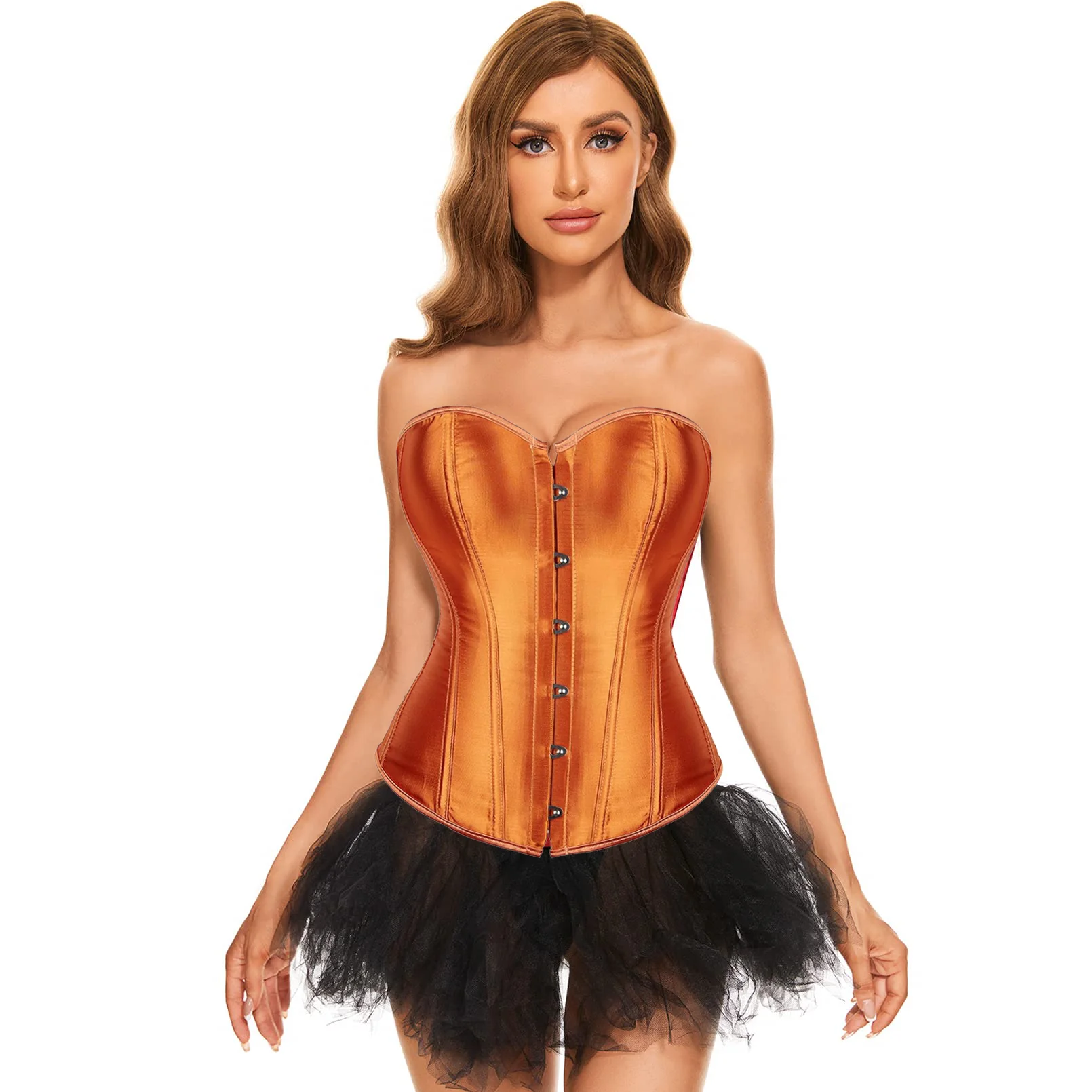 Corset Top Bustier For Women Overbust Satin Sexy Lace Up Vintage Style Plus Size Orange Simple And Adjustable Shapewear 1PC 