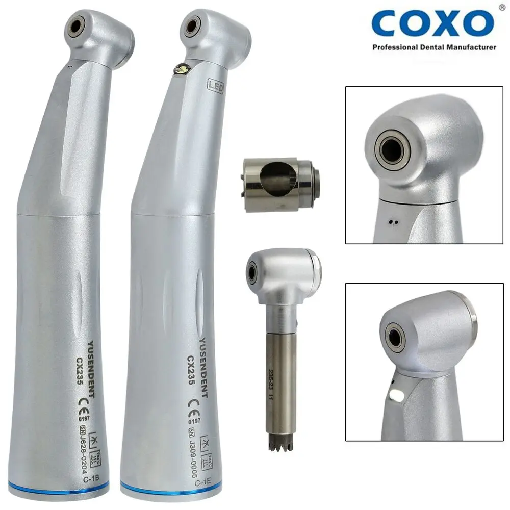 

COXO Dental Low Speed Handpiece Contra Angle Fiber Optic LED Inner Water 1:1 CX235-1B 1C Fit ISO E Type NSK KaVo Sirona W&H