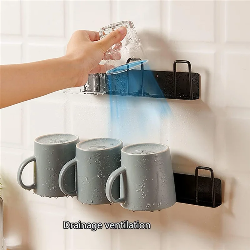 

ABYN-2Piece Wall-Mounted Mug Holder Mug Hooks Coffee Cups Holder Hanger No Drilling,Mug Rack Hooks With 4 Cup Holders