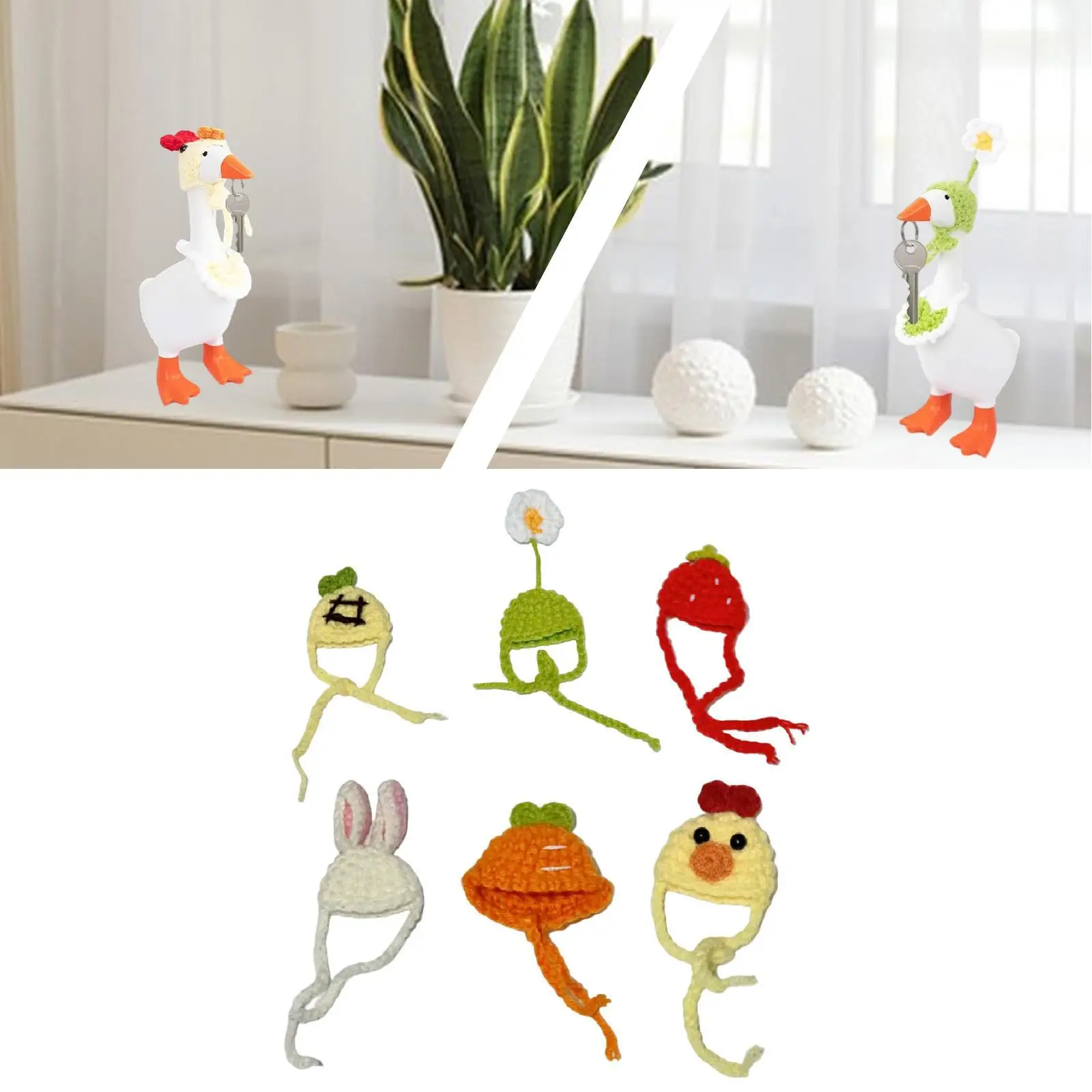 

6x наряды для гусей, шапки, декоративные украшения, забавный подарок, удобные мини-вязаные шапки для крыльца, украшение для стола, спальни