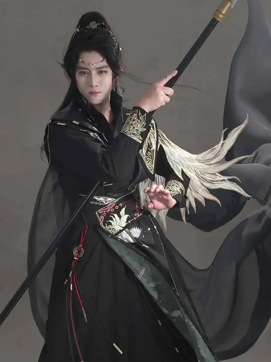 

Dark Bird Cloak Black Gold Guofeng Chinese Style Han Elements Suit Young Hero Cos Cosplay Fiesta Carnival Costume Halloween