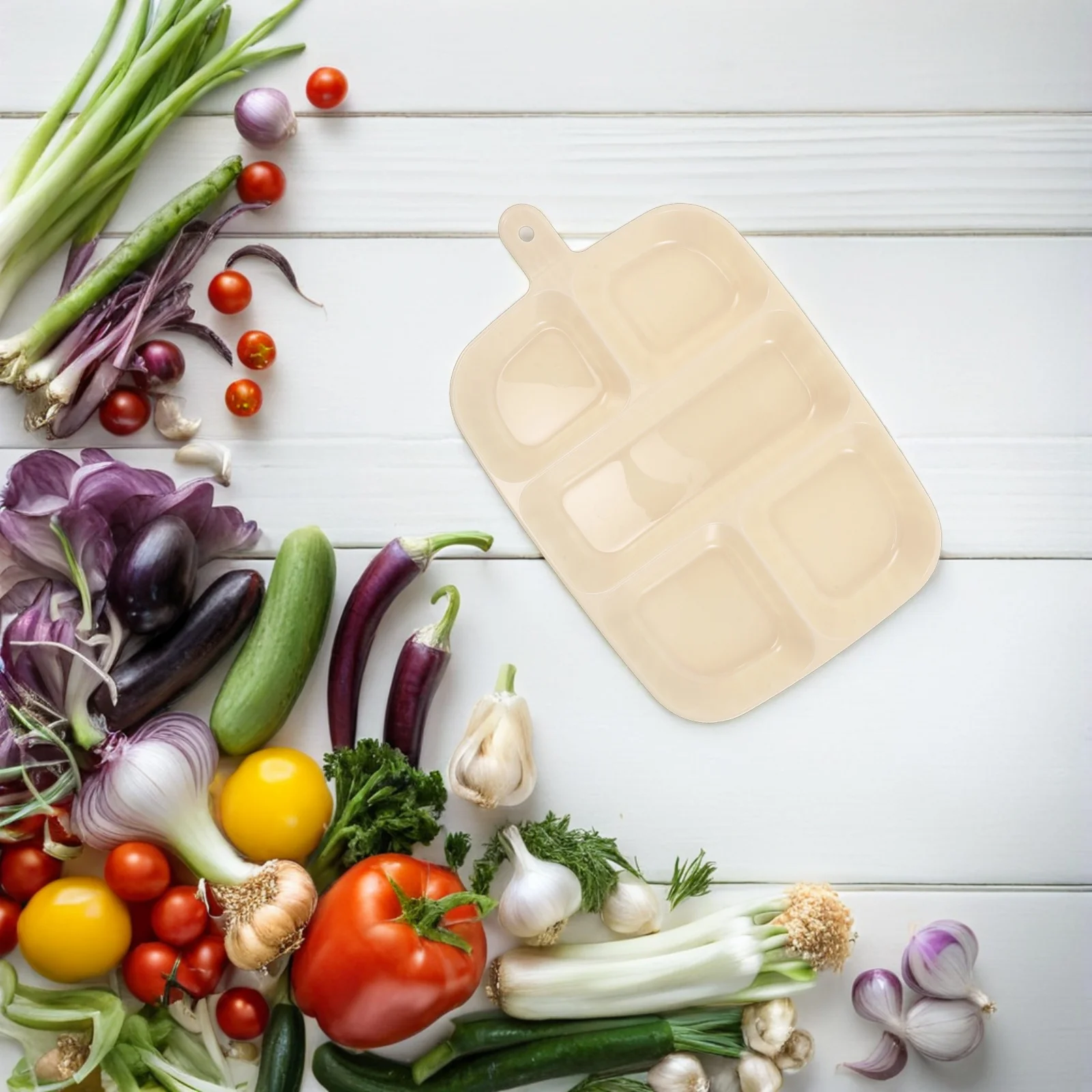 

3Pcs Kitchen Organizer Tray 5 Compartments for Garlic Ginger Dried Fruits Snacks Countertop Storage Ivory Divided Serving Dish