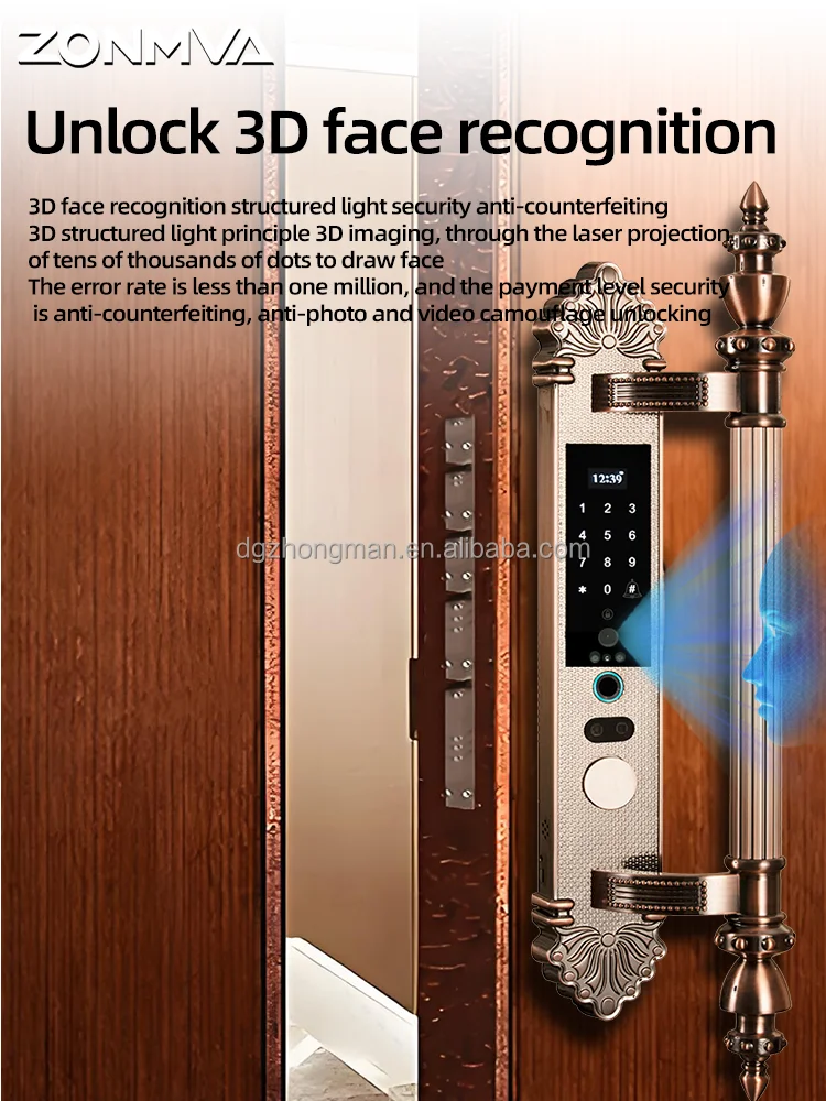 Roman column Manor Residential Smart Home Electric Lock WiFi APP Fingerprint Deadbolt for Wood Door Slide Cover Smart Lock