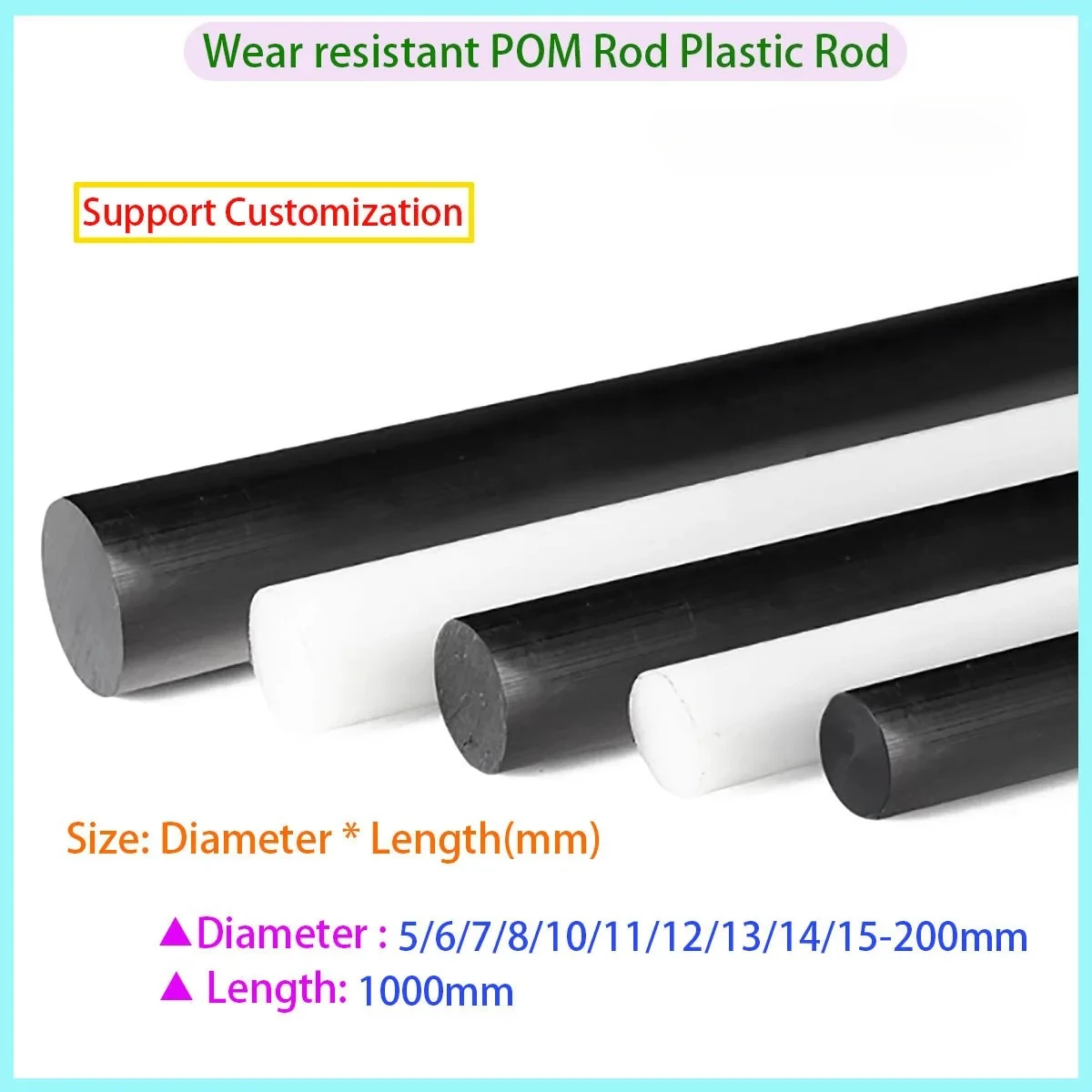 

Diameter 5/6/7/8/10/11/12/13-200mm Black/white POM Rod Wear-resistant Solid Circular Plastic Rod Polyoxymethylene Resin Rod