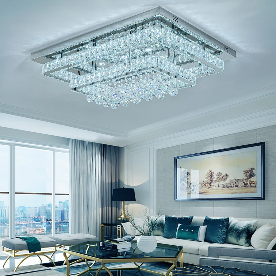 Modern Crystal LED Flush Mount Ceiling Light Fixture, 80x60x20CM