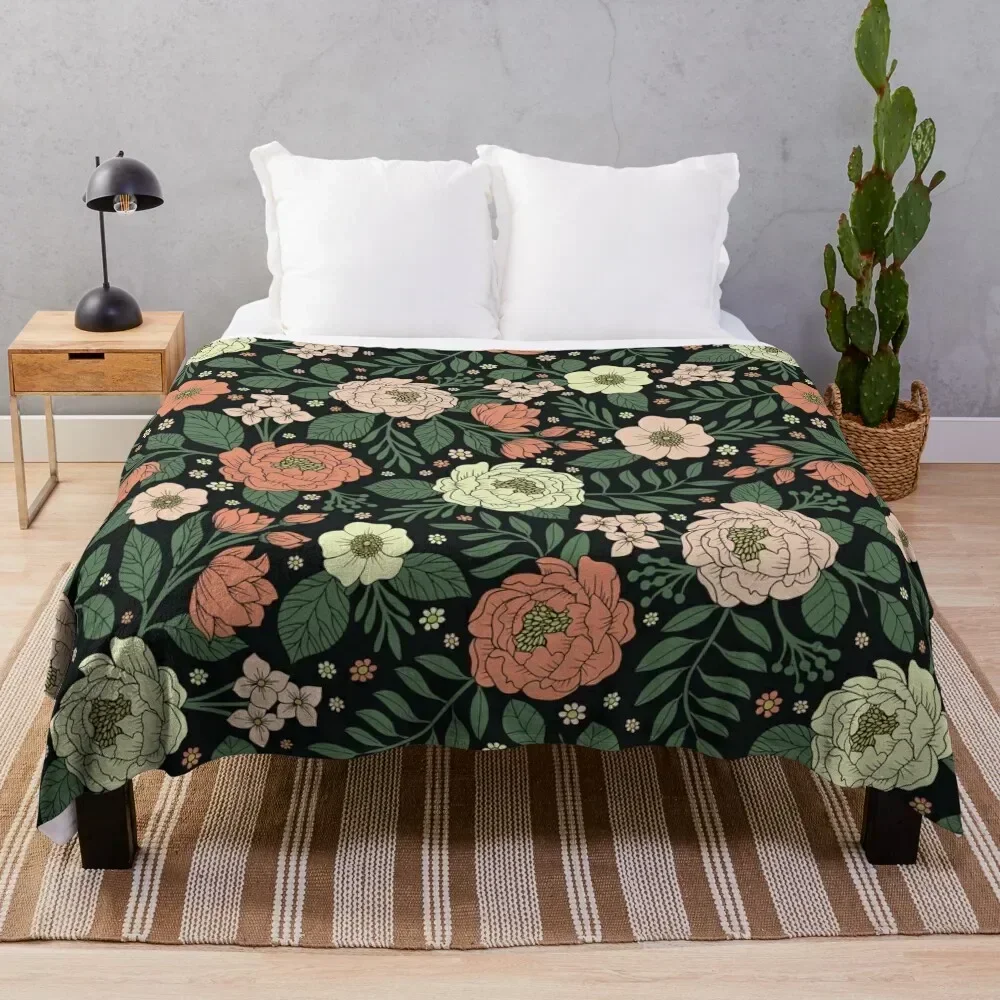 

Peach, Green & Coral Floral Pattern Throw Blanket Soft Breathable Blanket for Night Sleeping