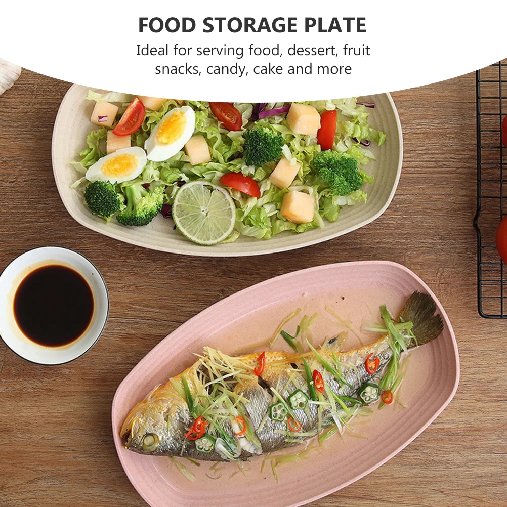 

4Pcs Biodegradable Wheat Straw Oval Serving Dishes For Fruit Dessert Safe Reusable Food Storage Plates