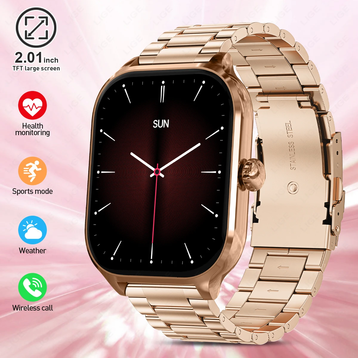 

New Luxury Steel Smartwatch 2.01Inch Full Screen Bluetooth Call Heart Rate Sleep Monitor Sports Models Smart Watch For Men Women