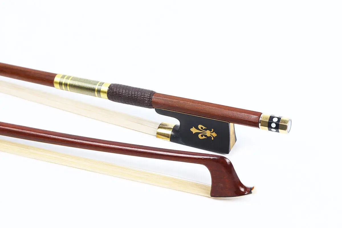 4/4 Violin Bow Golden Black Silk Brazilwood Bows Hair Ebony Frog Golden Poplar Flower Inlay Beautiful Body Well Balance Upright