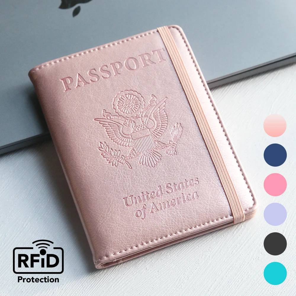 Titular de passaporte de couro RFID, carteira de viagem durável, organizador de documentos, ideal para seguro, elegante para EUA, homens e mulheres