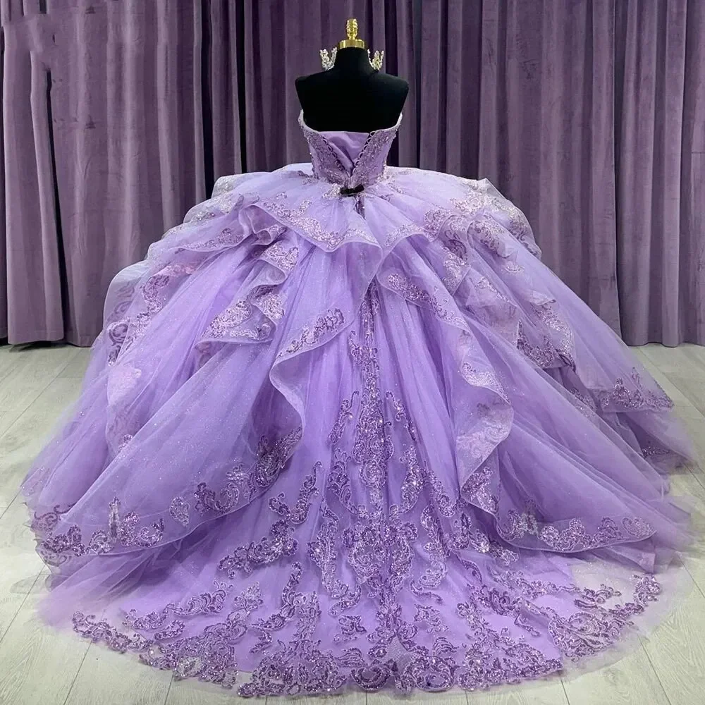 ANGELSBRIDEP Vestidos De 15 Años Lilac Quinceanera Dress Sequined Appliques Lace Ruffles Ball Gown Sweet 16 Dresses Customized