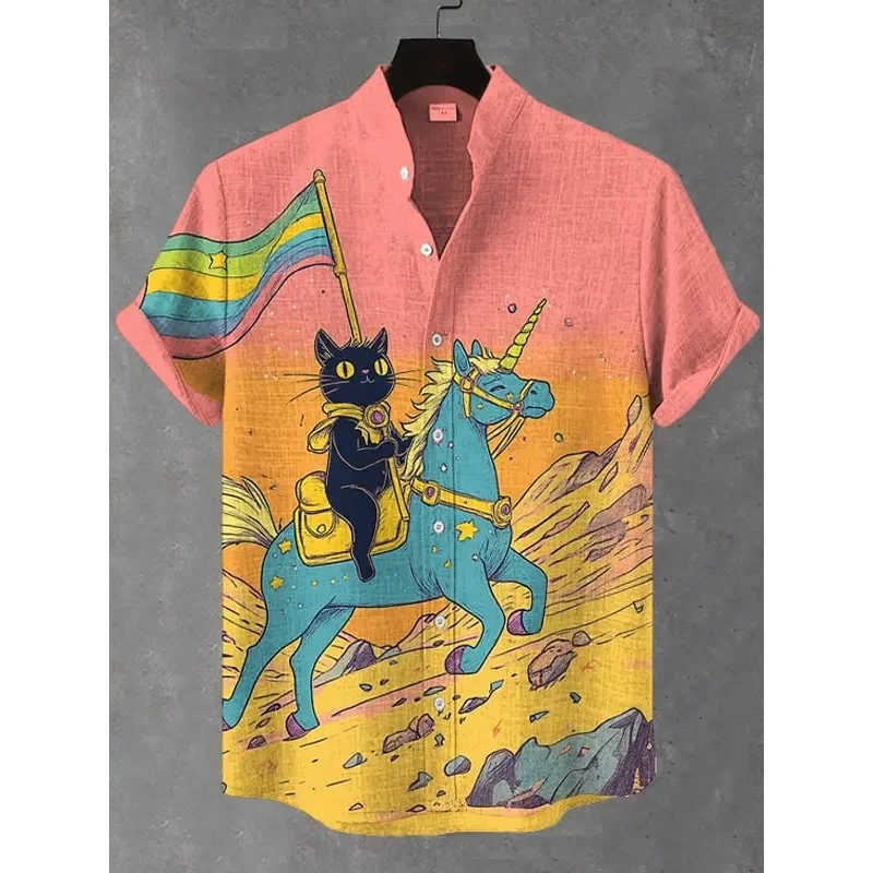 Camisas Engraçadas de Gato Bebendo Cerveja para Homens, Camisas Havaianas com Estampa 3D, Blusas de Manga Curta para Verão, Casual, para Férias na Pra