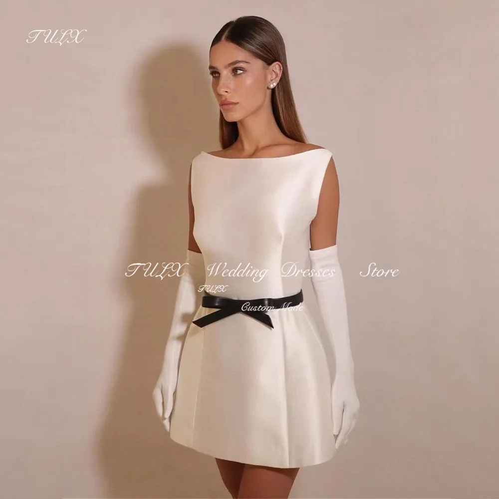 

TULX 2025 New Ivory Short Wedding Dress With Gloves Women Photoshoot Mini Bridal Gown Plus Size Cocktail Dress Customized 2025