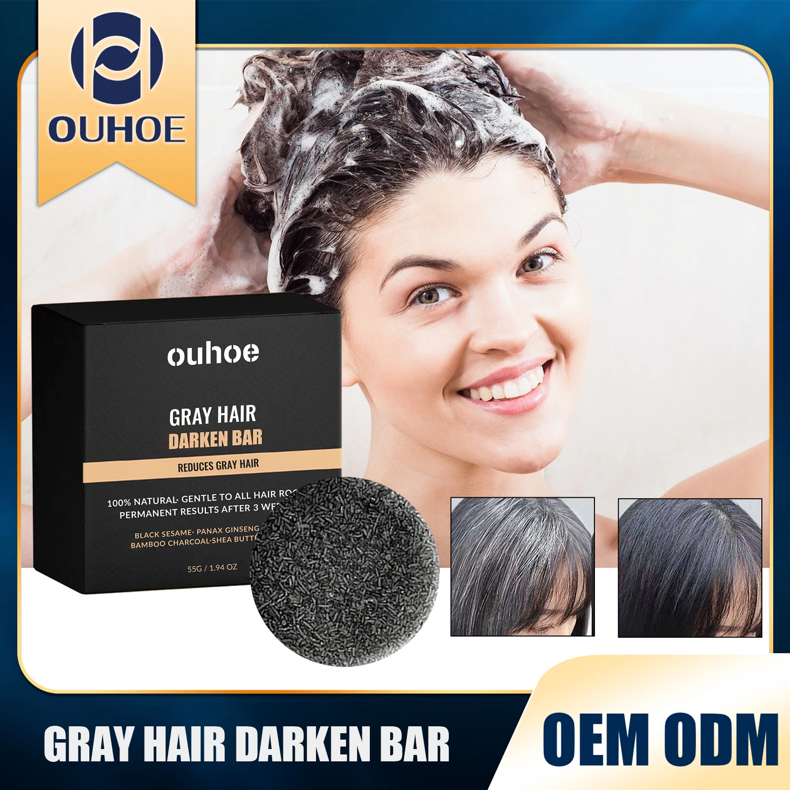 Darkening Hair Soap Blackening Beard Eyebrows Deep Cleansing Strengthen Nourish Repairing White Grey Hairs Treatment Shampoo Bar