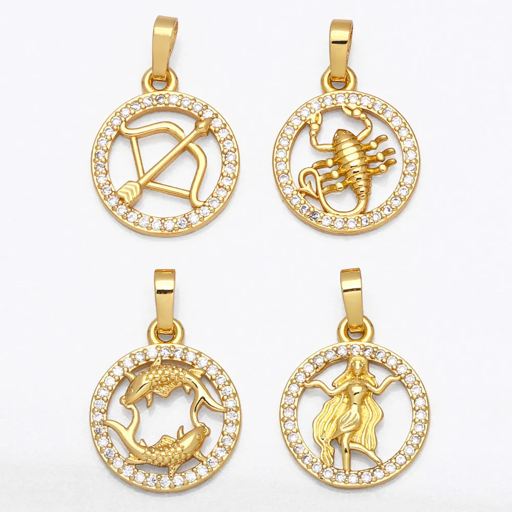 OCESRIO 12 Constellation Zodiac Charms for Jewelry Making Gold Plated Copper Zircon for Jewelry Findings  Supplies pdta618