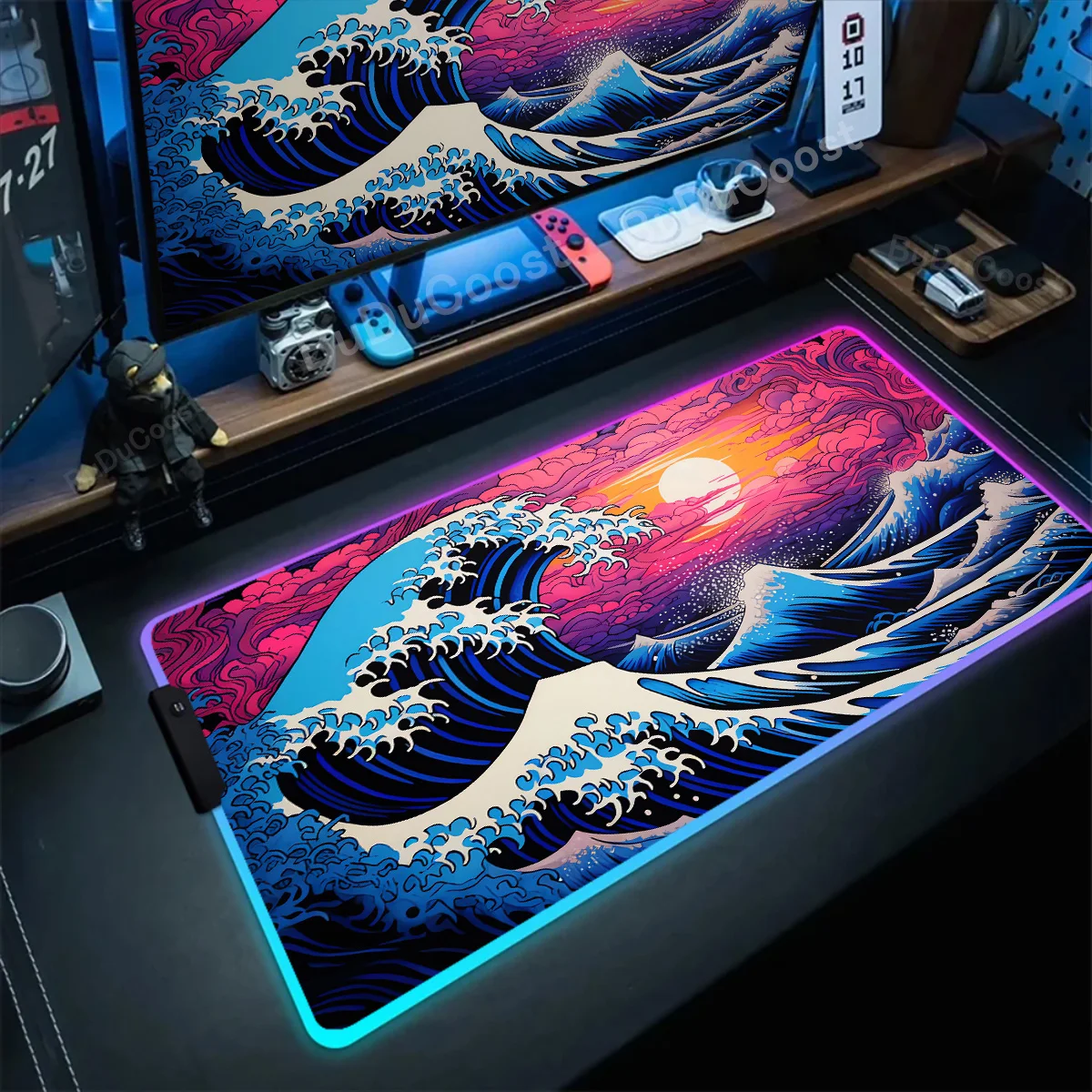 

Kawaii Desk Mat RGB Mousepad Large Gamer keyboard LED Backlit Carpet XXL Art Great Waves Rubber Mousepad Speed PC Office Playmat