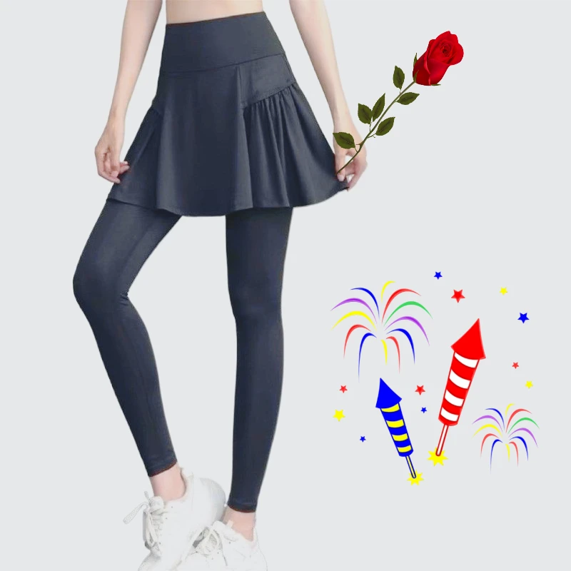 Calças de virilha invisível cintura alta saia falsa de duas peças calças de yoga femininas, sexy, selvagem, apaixonado, fácil para casais de sair