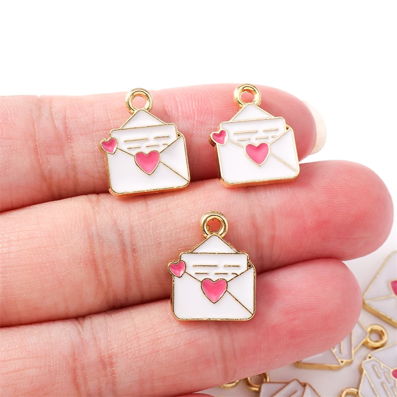 10 Stück 12x16mm Niedliche Emaille-Umschlag-Anhänger für die Herstellung von Ohrhängern, Halsketten, Armbändern, DIY-Handwerk und Schmuckzubehör – Detail 3