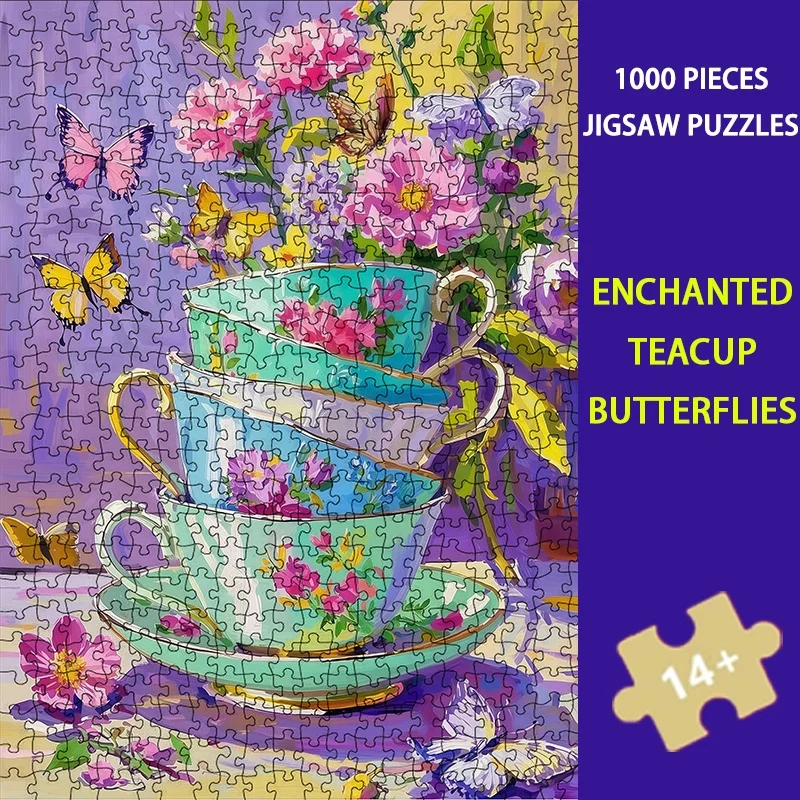 

​ Зачарованные чайные бабочки, 100 шт. Пазл - 70x50 см, фэнтезийное настенное искусство, идеально подходит для любителей декора в стиле бохо, упаковка премиум-класса