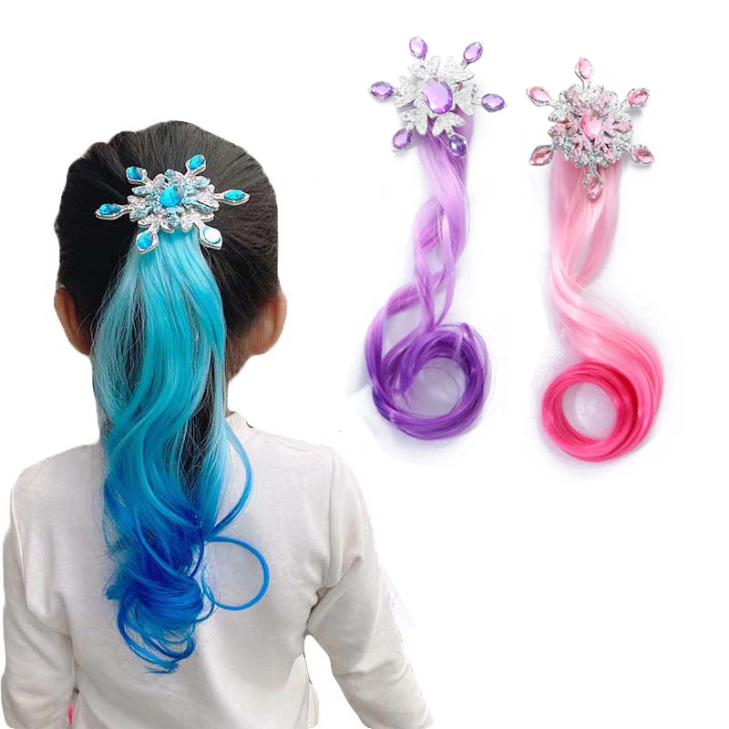 Princess Elsa Anna colorful curly hair tiara Frozen snowflake hairpin birthday party DIY role play props gift for children