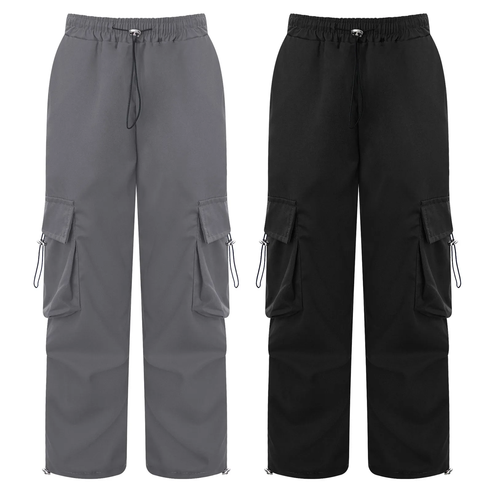 

Kids Girls Fashion Drawstring Cargo Pants Casual Loose Elastic Waistband Trousers with Pockets for Skateboarding Hip-Hop Dance