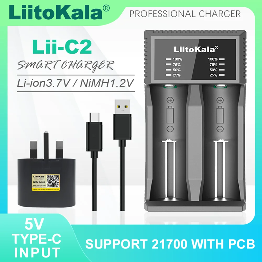LiitoKala LII-CH2 Lii-C2 Lithium Battery Multifunctional Charger For 3.7V 21700 18650 26650 17500 1.2V AA AAA SC Batteries
