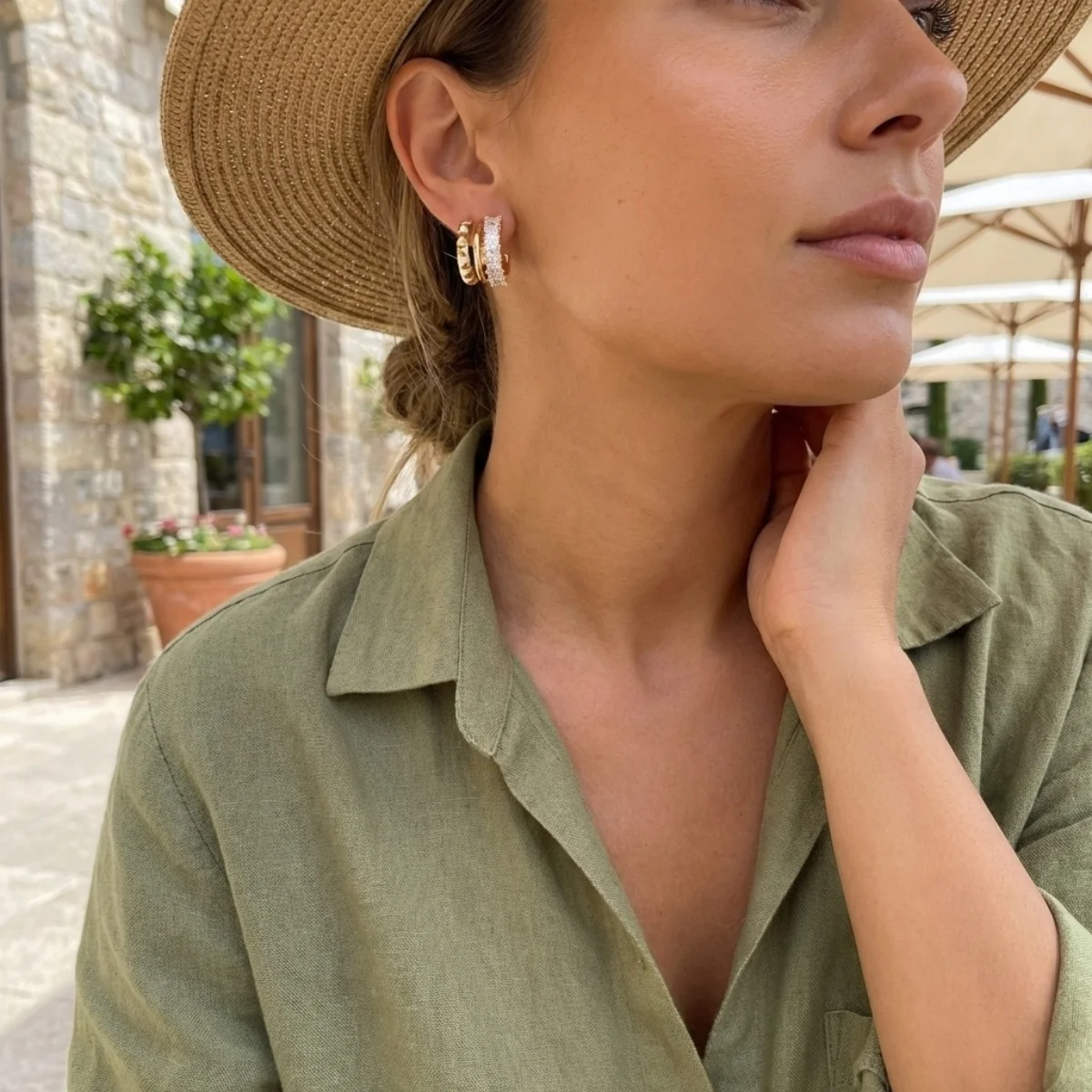 Glänzende mehrschichtige C-förmige Ohrstecker mit eingelegtem CZ-Zirkon für Damen und Herren, minimalistische, exquisite geometrische Ohrringe, vielseitiger Schmuck – Detail 9
