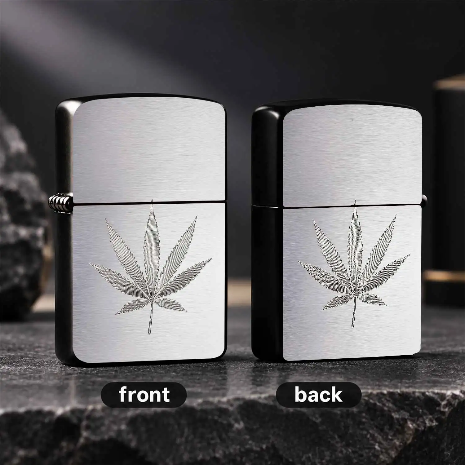 Portable All-Scene Use Lighter Stylish Hemp Leaf Etched Pattern Exquisite Craftsmanship Sleek Lightweight Design Ideal For Daily Carry Gifting Smooth Touch Durable Practical Accessory For Outdoor Indoor Dating Travel O A Humorous And Intere