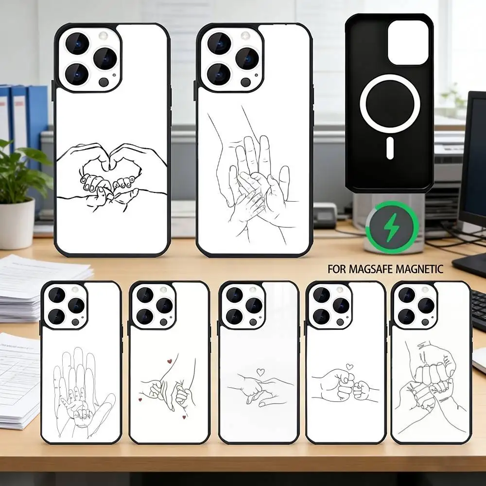 

Baby Mom daughter Son Dad Hand Phone Case For iPhone17,16,15,14,13,12,11 Plus,Pro Magnetic For Magsafe Wireless Charging