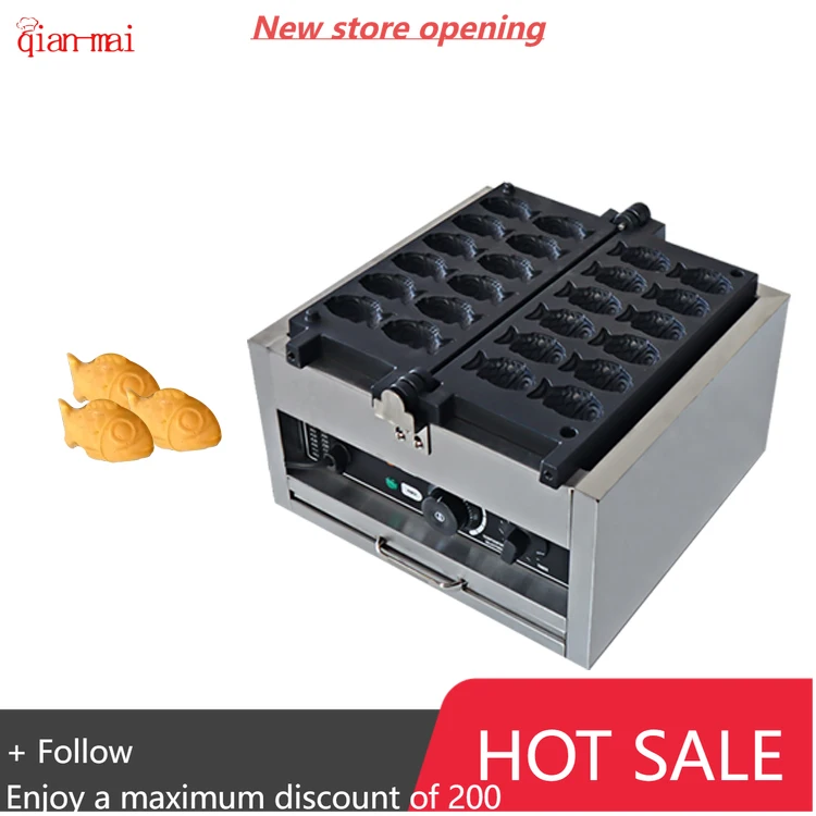 Máquina comercial elétrica de waffle em forma de peixe Taiyaki com revestimento antiaderente