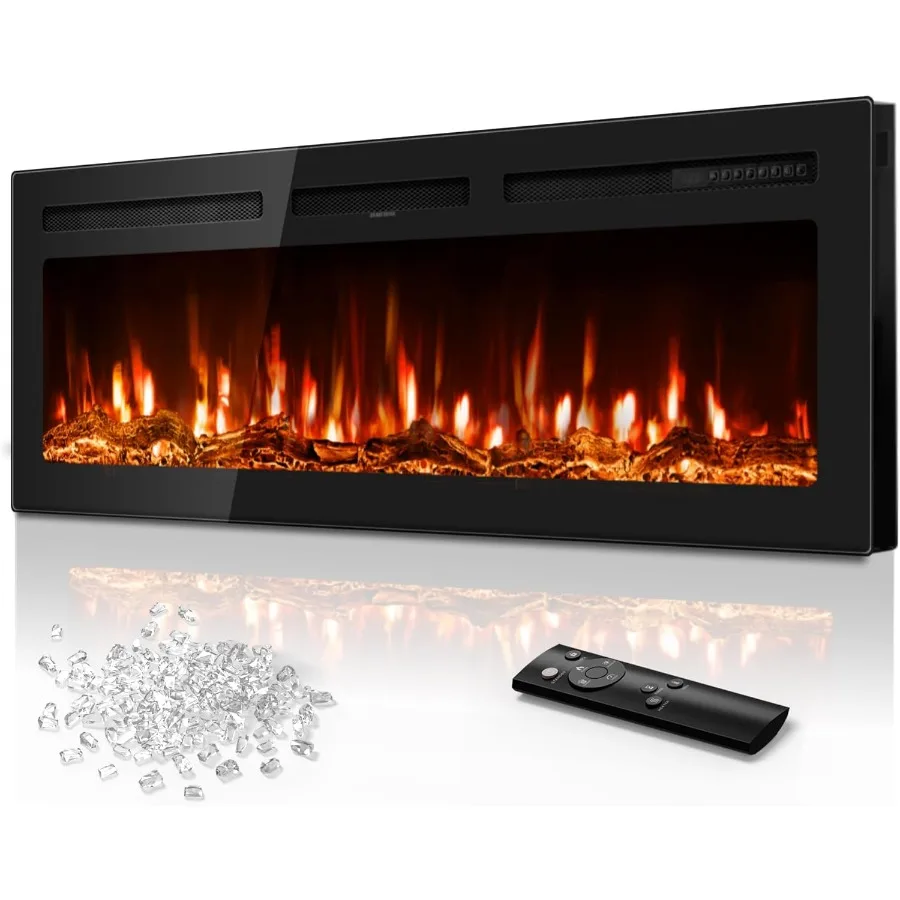 

50 Inch Electric Fireplace inWall Recessed and Wall Mounted UltraThin Linear Fireplace Heater with 750 1500W Power Settings Rea