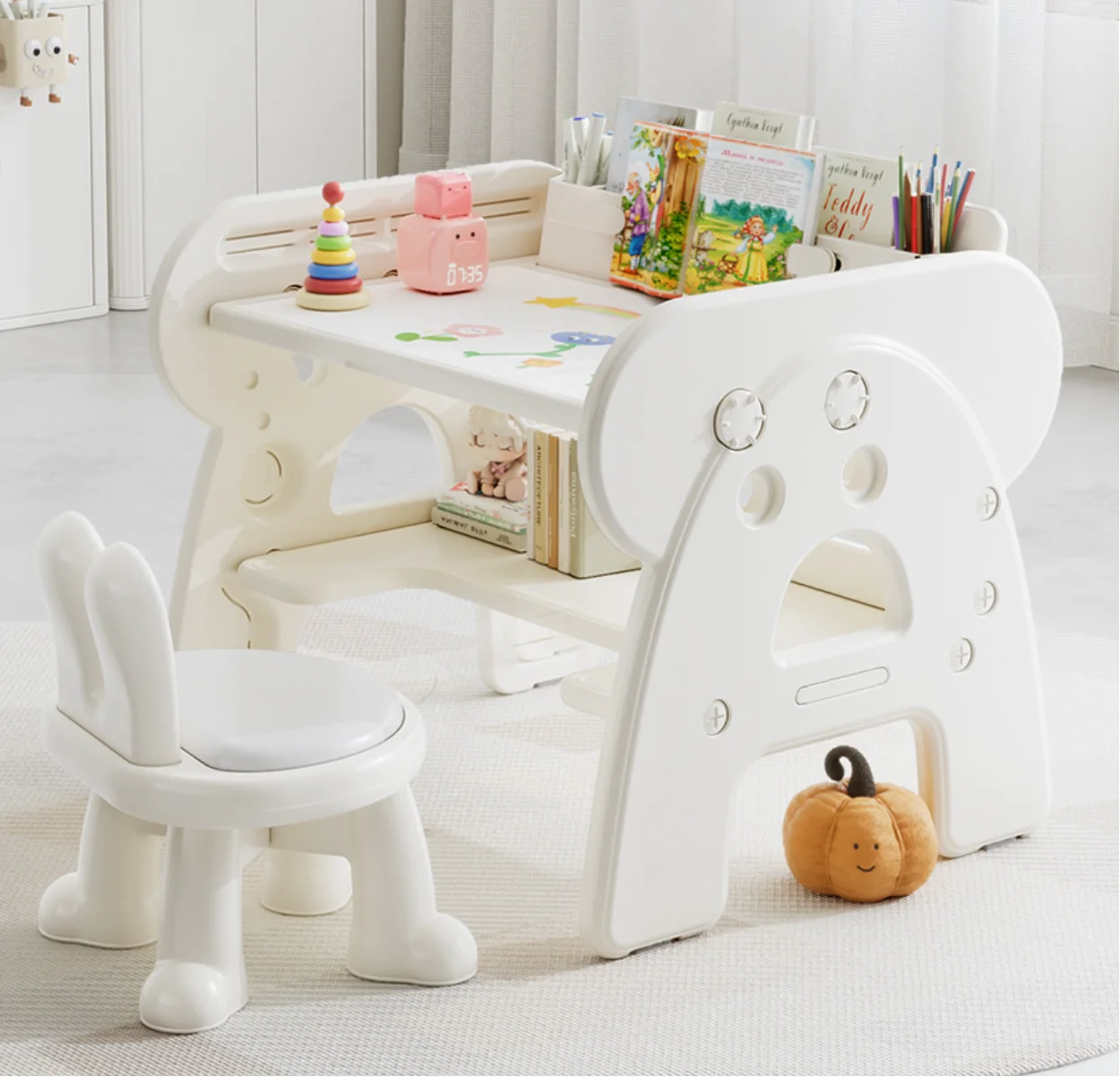 

Multi-functional Liftable Storage Painting Children's Study Desk And Chairs Can Be Customized For Home Use