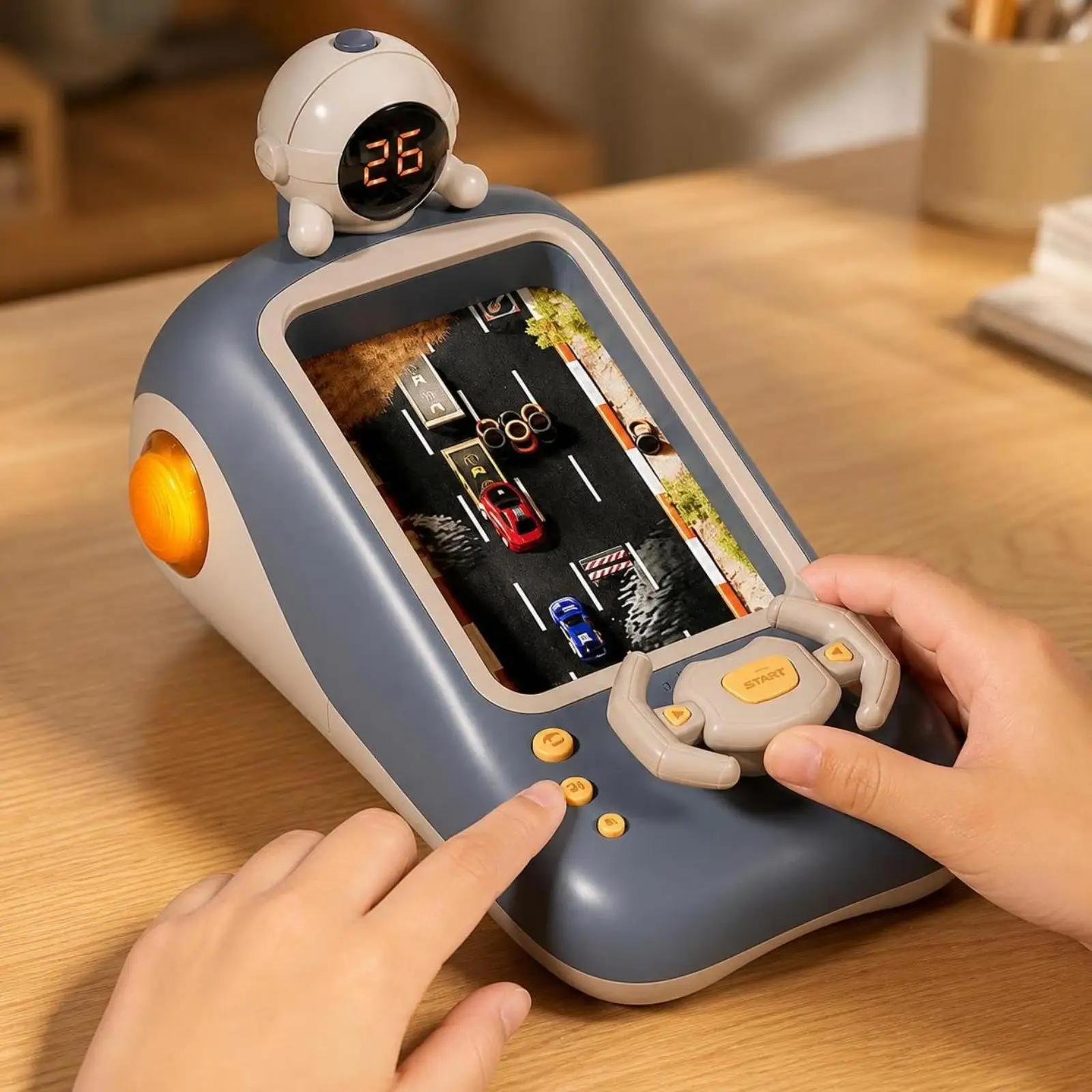Racing Car Game with Steering Wheel and Digital Timer for Children Fine Motor Skills and Concentration Training Toy