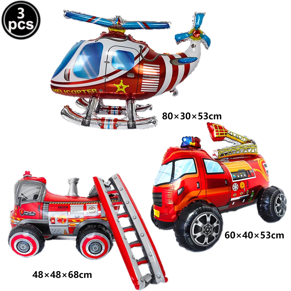 Feuerwehr-Themen-Ballonset: Feuerwehrauto, Flugzeug, Verkehrsleitkegel, Axt, Feuerlöscher - Geburtstagsparty-Dekoration für Jungen