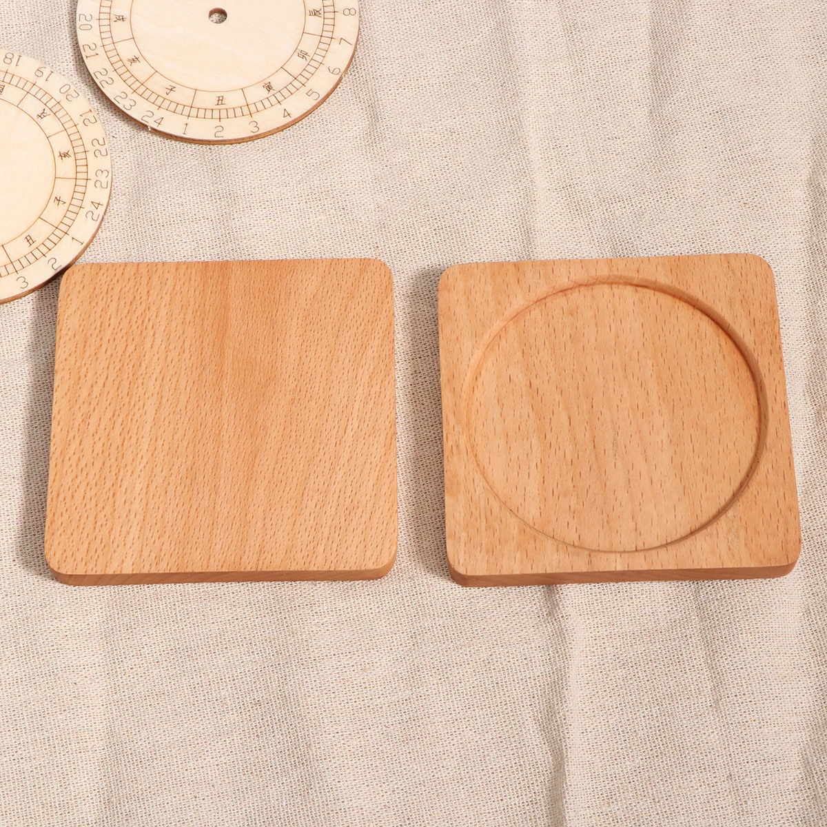 

2pcs Wooden Coaster Premium Heat Insulation Pad Non- Mat For Home Restaurant Hotel Use Beech Square Outside Round Inside