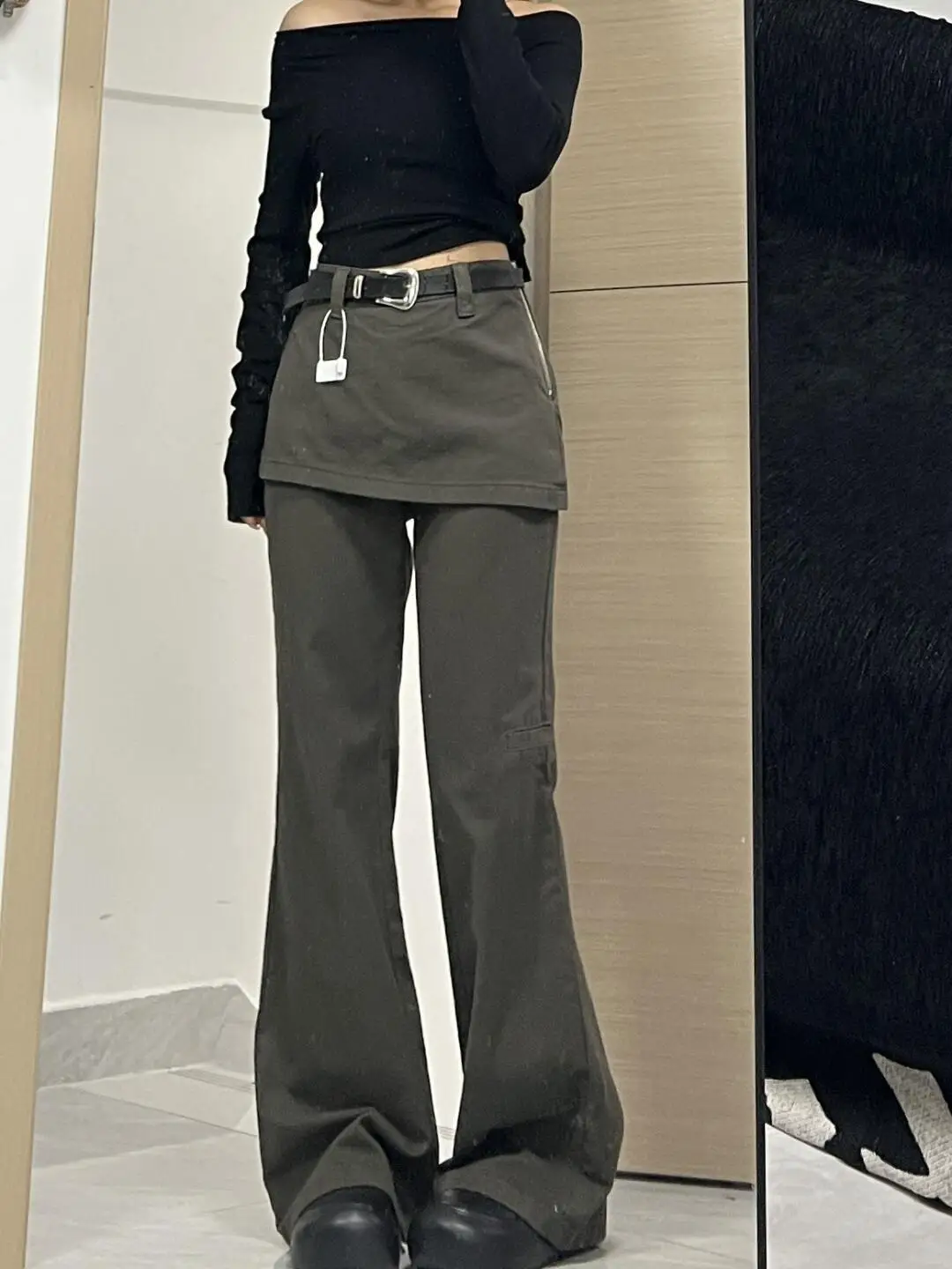 Harajuku Patchwork High Waist Flared Jeans Female Retro Green Y2K Pants Hight Street Women's Vintage Solid Color Denim Trouser