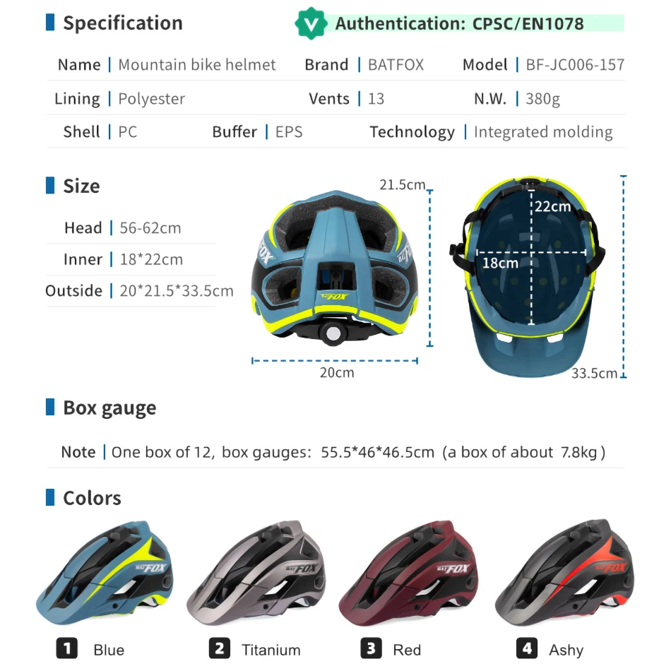 BATFOX New Cycling Helmet Road Mountain Integrally-molded MTB Bicycle Helmet Ultralight Bike Helmet For Men Women Casco Ciclismo