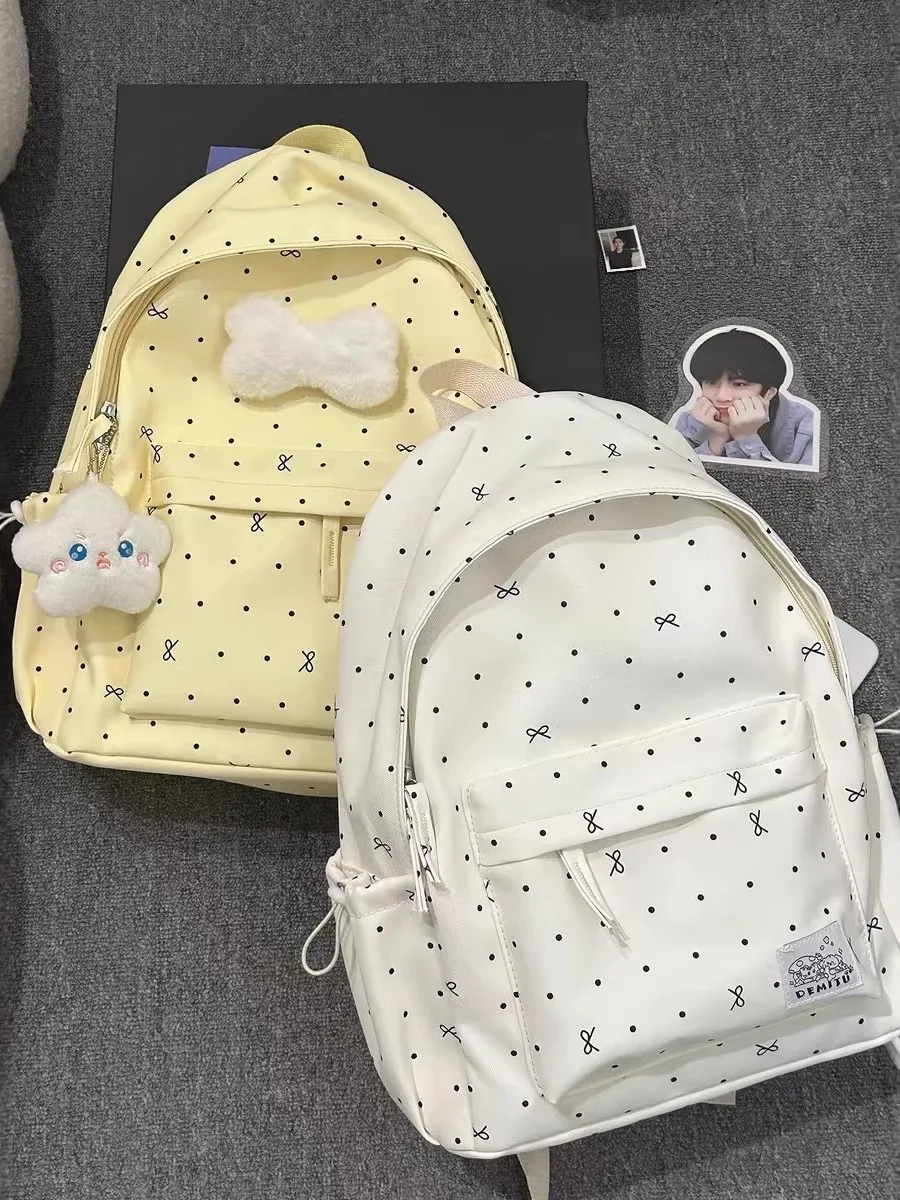 polka-dot-knot-backpack-high-aesthetic-value-suitable-for-junior-and-high-school-girls-student-double-shoulder-bag