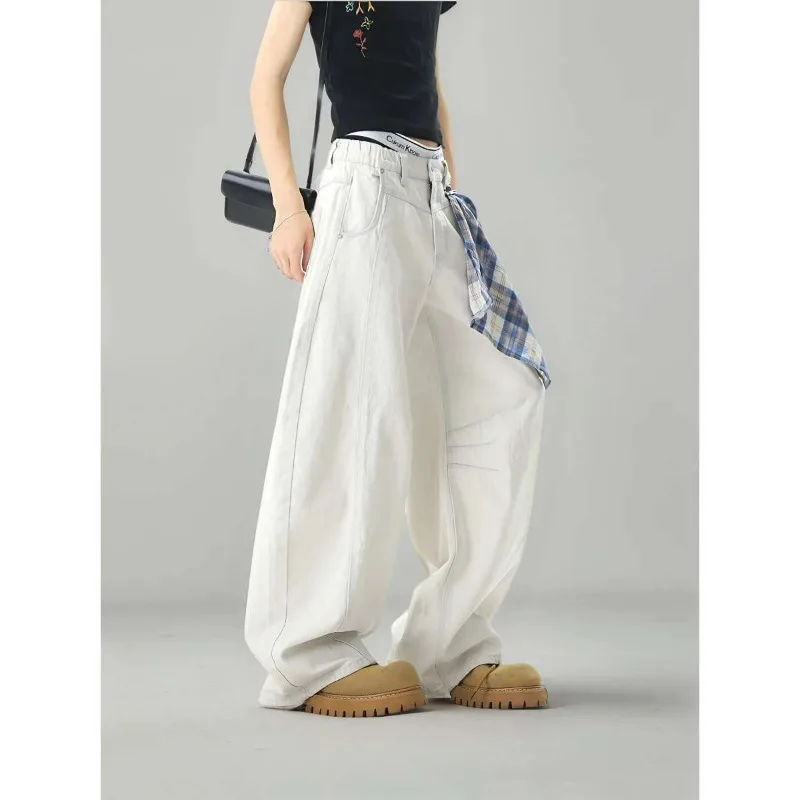 Men's Loose Wide Leg Plaid Pants White Men Autumn High Street Hip Hop Causal Trousers Baggy Fit Streetwear Brand American Style view 5