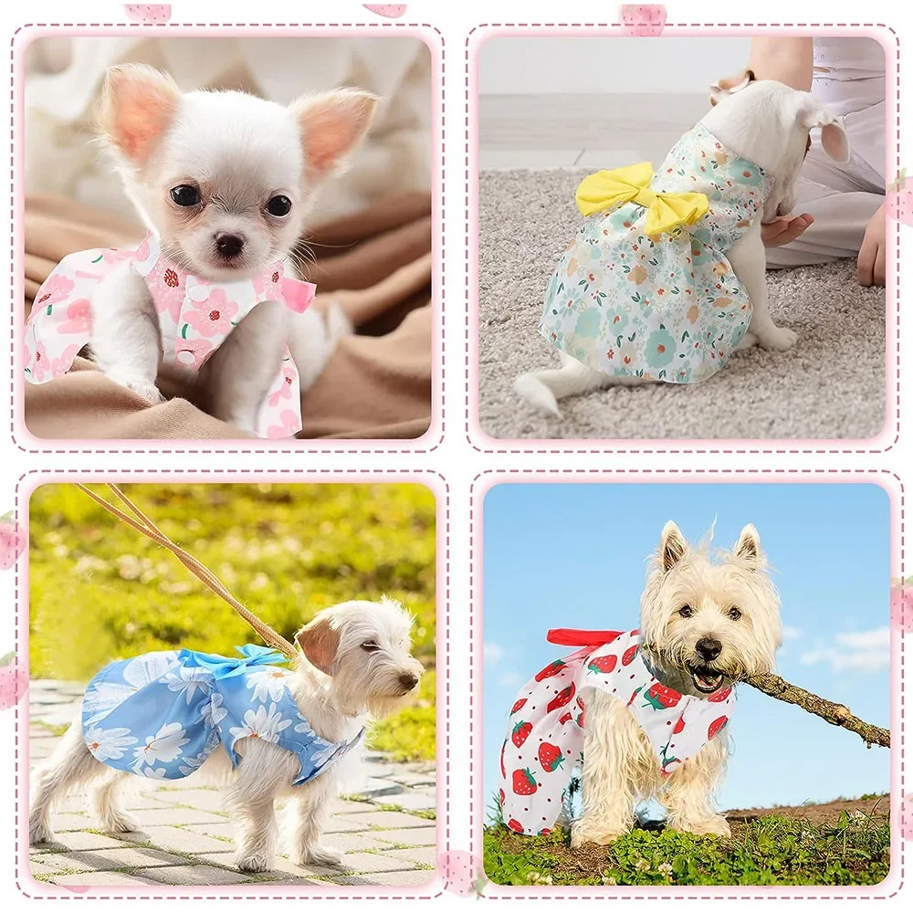 Floral Princess Dress for Dogs Spring Summer Puppy Dresses Sweet Pet Clothing Bichon Yorkshire Cute Printed Dog Cat Thin Skirt