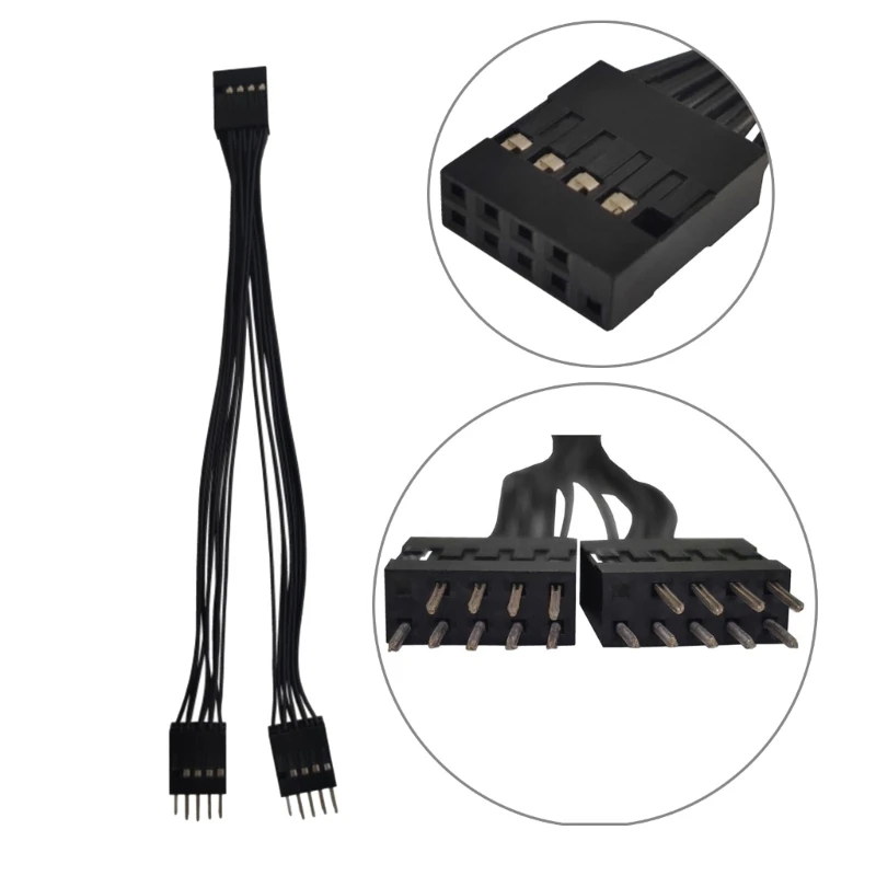 Cable de placa base USB, Cable de extensión de cabezal USB, 9 pines, 1 hembra a 2 macho, adaptador divisor Y, Cable blindado negro