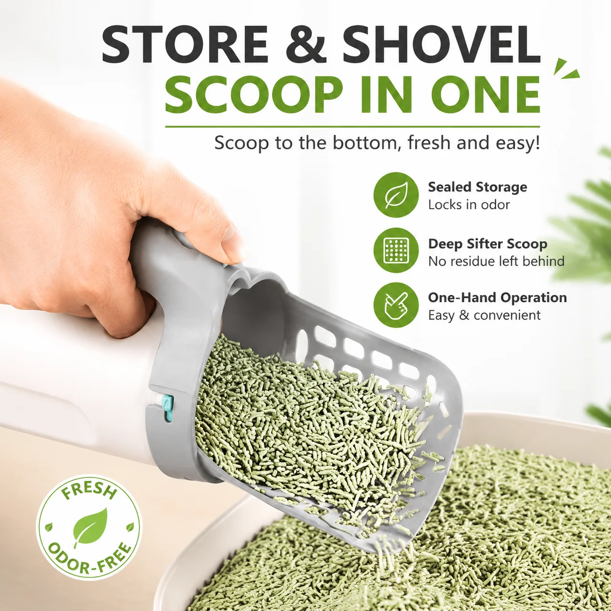 Lazy Cat Litter Scoop Set with Closed Storage Bin, 2-in-1 Sifting Poop Scooper for All Litter Types, No-Mess Pet Cleaning Kit