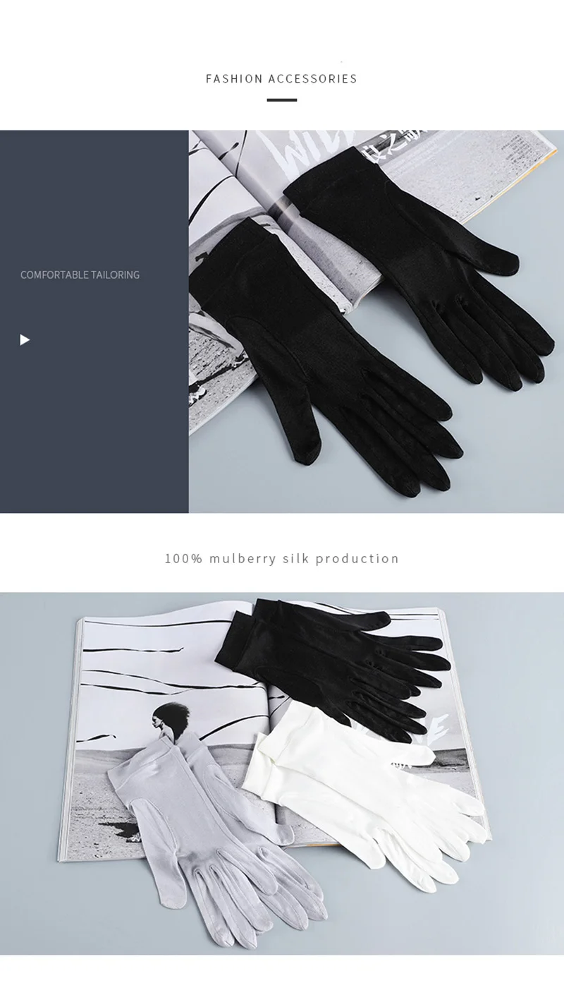 100% Natural Mulberry Silk Gloves Female Summer Thin Breathable Sleep Moisturizing Touch Screen Driving Sunscreen Mittens A60