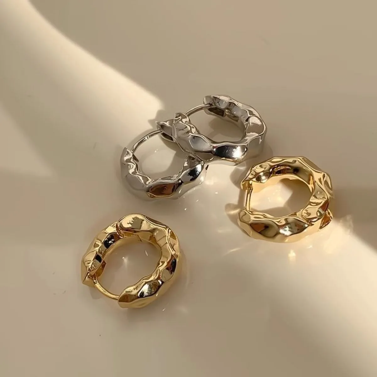 textured metal hoop earrings minimalist trendy elegant lightweight fashion jewelry for women